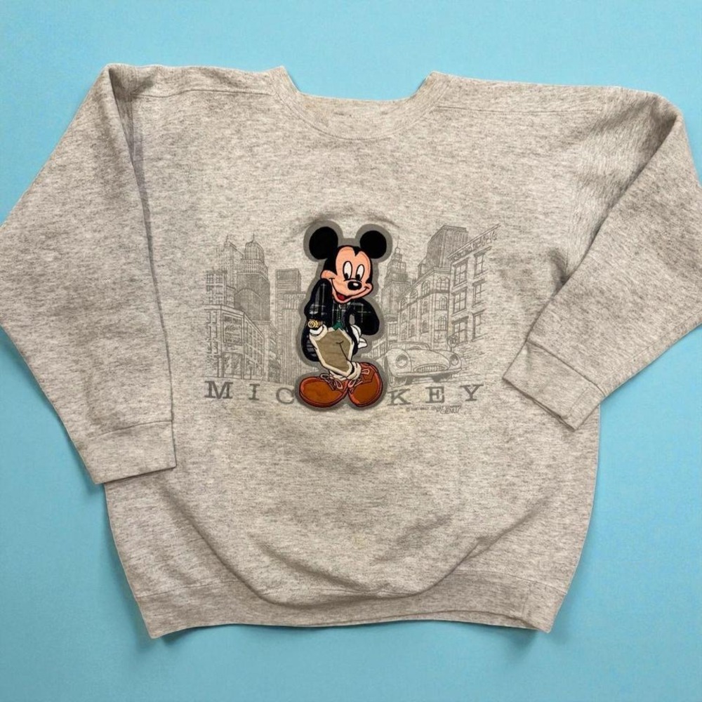 Vintage Mickey Mouse USA Sweatshirt GENUS 90s Applique Gray Mens L